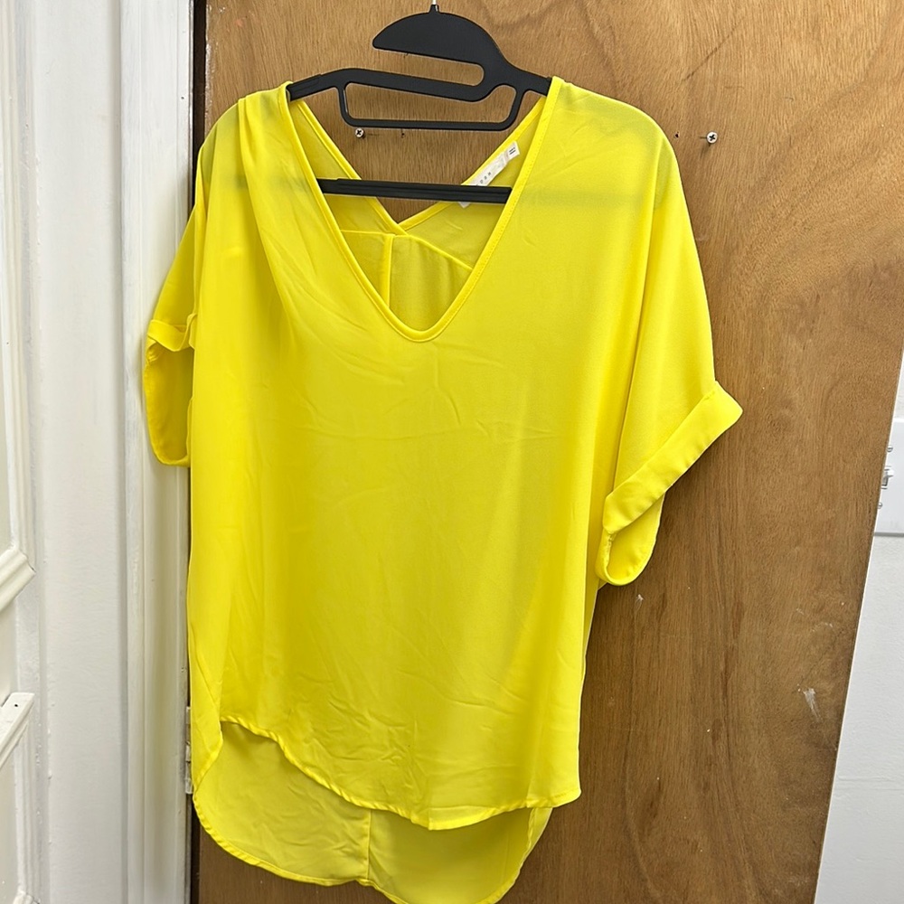 Lush Yellow Dolman Sleeve Blouse with Asymmetrical Hem
